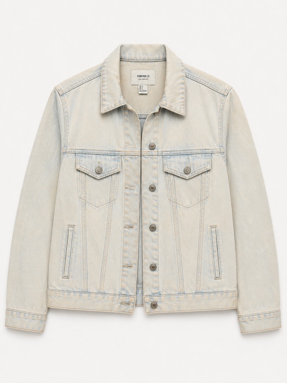 Forever 21 Oversized Denim Jean Jacket Light Wash With Tan Distressed Finish